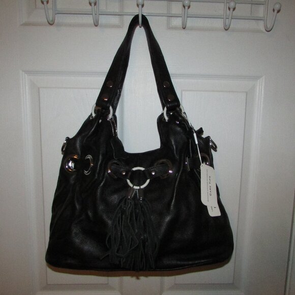Leather Black Grommeted Handbag - NEW - Picture 3 of 12